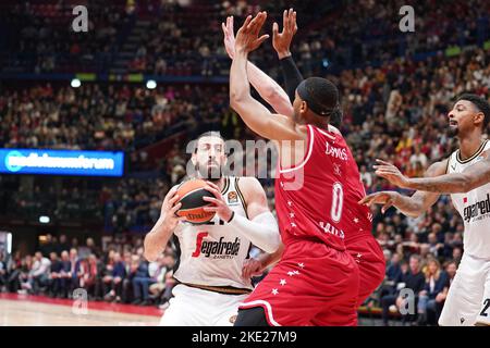 Italie. 09th novembre 2022. EA7 EMPORIO ARMANI MILAN vs. VIRTUS SEGAFREDO BOLOGNA, Turkish Airlines EuroLeague partie de saison régulière 7, 9 novembre 2022. Dans la photo Tornike Shengelia (Virtus Segafredo Bologna) usage éditorial seulement crédit: Agence de photo indépendante/Alamy Live News Banque D'Images