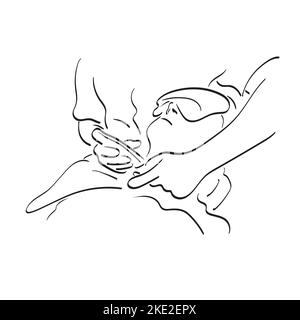 gros plan homme ayant un rasage de coiffure avec tondeuse vecteur d'illustration dessiné à la main isolé sur fond blanc dessin de ligne Illustration de Vecteur