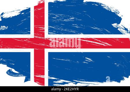 Pinceau d'aspect usé peint drapeau islandais sur fond blanc Banque D'Images