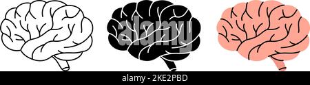 Ensemble de symboles du cerveau humain. Icônes du cerveau humain en couleur, noir et traits fins. Illustration vectorielle. Icônes d'organes humains Illustration de Vecteur