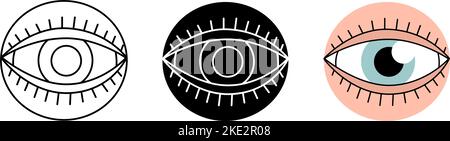 Ensemble de symboles de globe oculaire humain. Icônes de globe oculaire humain en couleur, noir et ligne fine. Illustration vectorielle. Icônes d'organes humains Illustration de Vecteur