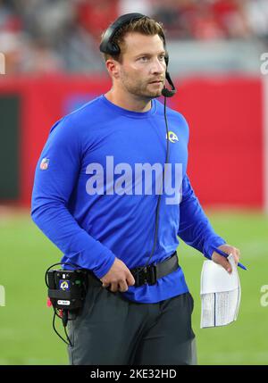 6 novembre 2022 ; Tampa, FL États-Unis ; Sean McVay, entraîneur-chef des Rams de Los Angeles, lors d'un match de la NFL au Raymond James Stadium. Les Buccaneers battent les Rams 16-13. (Steve Jacobson/image du sport) Banque D'Images