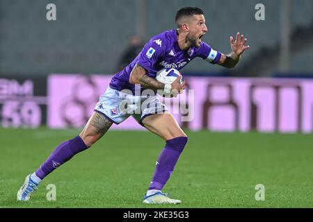 Florence, Italie. 09th novembre 2022. Cristiano Biraghi (ACF Fiorentina) réagit pendant l'ACF Fiorentina vs US Salernitana, le football italien série A match à Florence, Italie, 09 novembre 2022 crédit: Agence de photo indépendante / Alay Live News Banque D'Images