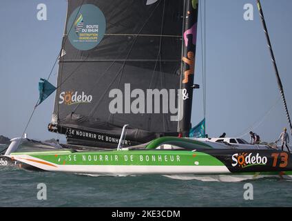 ULTIM 32/23 SODEBO ULTIM 3 Skipper Thomas Coville pendant la route du Rhum-destination Guadeloupe 2022, course transatlantique solo, Saint-Malo - Guadeloupe (6 562 kilomètres) sur 9 novembre 2022 à Saint-Malo, France - photo Laurent Lairys / DPPI Banque D'Images