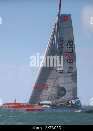 ULTIM 32/23 L'UTILISER À NOUVEAU ! PAR EXTIA Skipper Romain Pillard pendant la route du Rhum-destination Guadeloupe 2022, course solo transatlantique, Saint-Malo - Guadeloupe (6 562 kilomètres) sur 9 novembre 2022 à Saint-Malo, France - photo Laurent Lairys / DPPI Banque D'Images