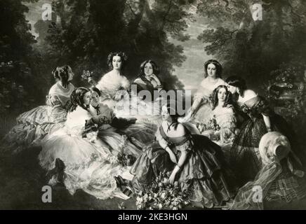 L'impératrice Eugénie entourée de ses dames en attente, peinture de l'artiste allemand Franz Xaver Winterhalter, 1855 Banque D'Images