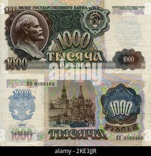 Banque centrale de l'Union soviétique 1000 Ruble Banknote, Moscou, Russie 1992 Banque D'Images