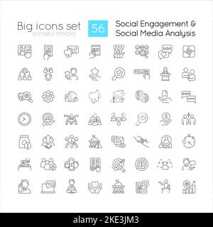 Ensemble d'icônes linéaires d'engagement des médias sociaux Illustration de Vecteur