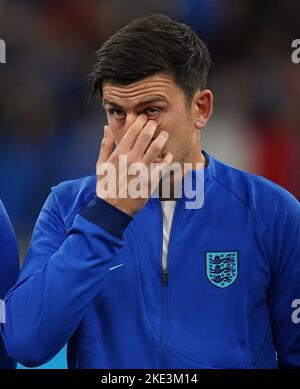 Photo du dossier datée du 23-09-2022 de Harry Maguire, en Angleterre. L'équipe de la coupe du monde d'Angleterre, forte de 26 membres, sera annoncée plus tard jeudi, alors que Gareth Southgate révélera qui a réalisé la coupe après avoir délibéré sur la forme et la forme physique de ses principaux joueurs se dirigeant vers le Qatar. Date de publication : jeudi 10 novembre 2022. Banque D'Images