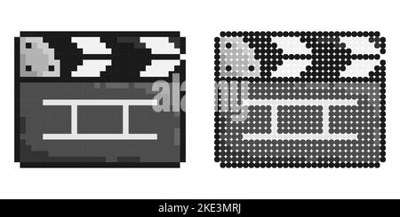 Icône pixel. Carte à clapet pour le tournage de films en position ouverte. Directeur adjoint. Vecteur de jeu rétro simple isolé sur fond blanc Illustration de Vecteur