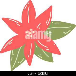 Poinsettia de style dessin animé plat. Illustration vectorielle de Noël traditionnelle plante, élément floral de vacances Illustration de Vecteur