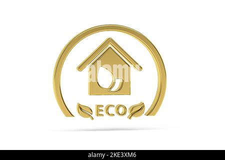Golden 3D ECO home icône isolée sur fond blanc - rendu 3D Banque D'Images
