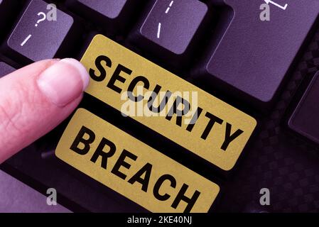 Inspiration montrant la violation de sécurité de signe. Photo conceptuelle accès non autorisé aux données obtenues par un intrus malveillant Banque D'Images