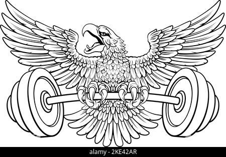 Bald Eagle Hawk Weight soulever Mascot et Barbell Illustration de Vecteur