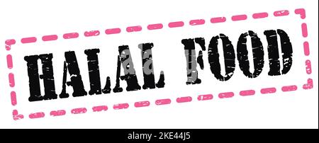 Texte DE NOURRITURE HALAL écrit sur le signe rose-noir tiret cachet. Banque D'Images