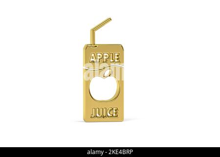Icône Golden 3D Juice Box isolée sur fond blanc - rendu 3D Banque D'Images