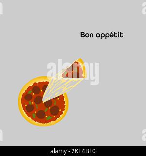 tranche de pizza avec fromage collant. Bon appétit. Illustration de Vecteur