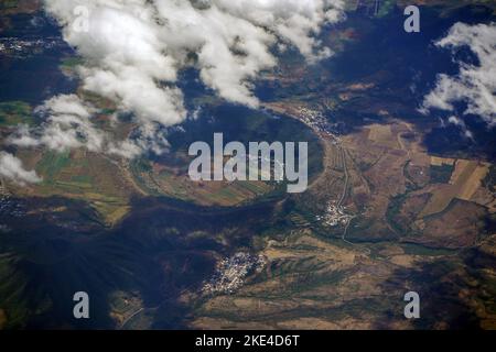Cratère près de Leon Guanajuato paysage de panorama aérien de l'avion mexique Banque D'Images