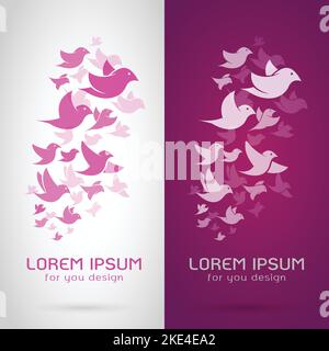 Image vectorielle du motif oiseau floqué sur fond blanc et violet, logo, symbole. Illustration vectorielle superposée facile à modifier. Animaux sauvages. Illustration de Vecteur