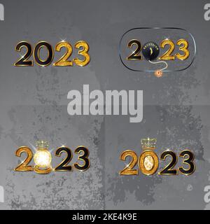 Les chiffres d'or de la nouvelle année 2023 sur fond gris Illustration de Vecteur