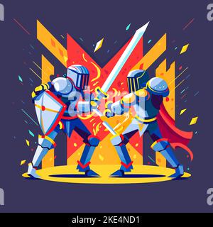 Illustration colorée de deux chevaliers qui se battent avec une épée Illustration de Vecteur