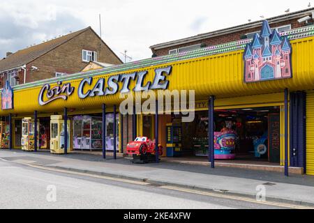Salle de jeux d'amusement coin Castle, la Promenade, Leysdown on Sea, Île de Shepey, Kent, Angleterre, Royaume-Uni Banque D'Images