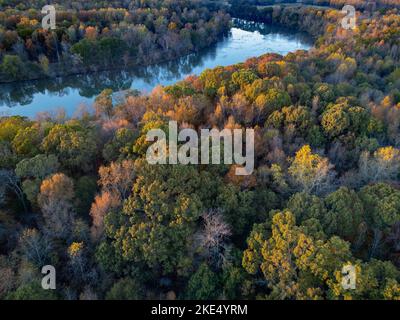 Rivière Catawba et feuillage d'automne en haut à la fin de l'après-midi en automne. Banque D'Images