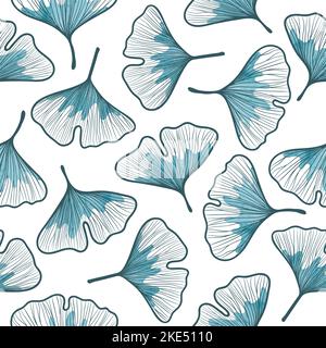 Motif de feuilles de ginkgo biloba tracé à la main sans couture. Illustration de Vecteur