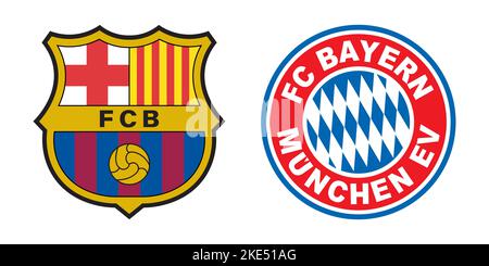 Vinnitsa, Ukraine - 19 octobre 2022 : logo de l'équipe de football de Barcelone et Bayern Munchen. Illustration éditoriale vectorielle Illustration de Vecteur