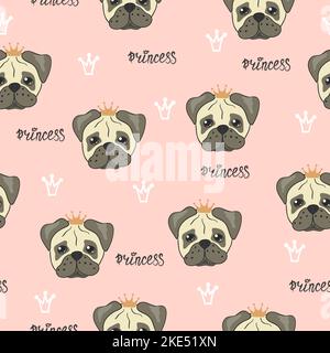 Motif princesse rose sans couture avec petits chiots. Illustration de Vecteur