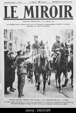 LE MIRAIR # 52 dtd nov 22,1914 : soldats anglais offrant des cigares aux lanceurs belges Banque D'Images