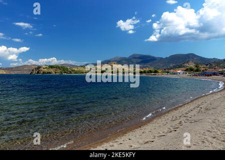 Plage d'Anaxos, Anaxos, Lesbos, Iles Egéennes du Nord, Grèce. Banque D'Images