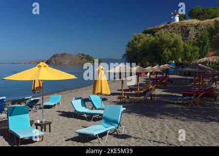 Plage d'Anaxos, Anaxos, Lesbos, Iles Egéennes du Nord, Grèce. Banque D'Images