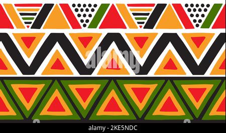 Bordures sans couture avec motifs triangles africains. Motifs vectoriels colorés. Illustration de Vecteur