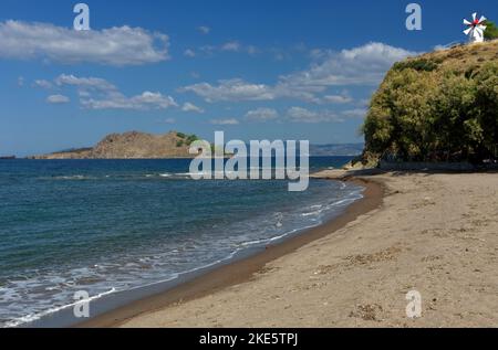 Plage d'Anaxos, Anaxos, Lesbos, Iles Egéennes du Nord, Grèce. Banque D'Images