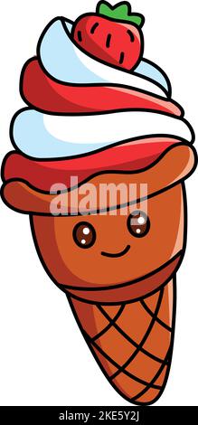 Illustration numérique d'un joli personnage de dessin animé de glace à la fraise isolé sur un fond blanc Illustration de Vecteur