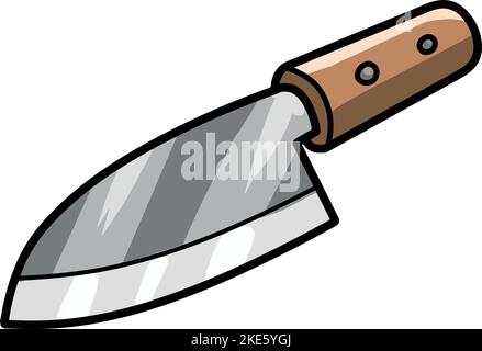 Un couteau de cuisine de style caricature isolé sur un fond blanc. Illustration de Vecteur