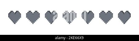 Icônes de pixels coeurs. Cœurs de pixels isométriques. Cœurs d'art pixel sur fond blanc. Illustration vectorielle Illustration de Vecteur