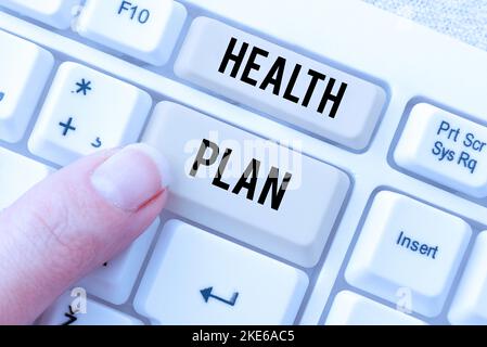 Inspiration montrant Sign Health Plan. Mot pour le type d'assurance qui couvre les services médicaux à coût élevé Banque D'Images