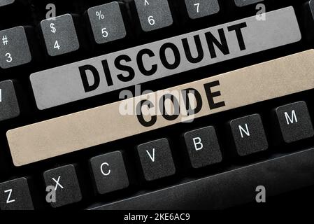 Code de réduction de l'affiche manuscrite. Business concept pour réduire le prix d'un produit avec un bon d'achat personnalisé Banque D'Images