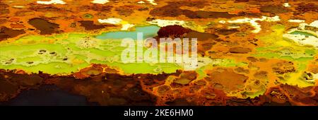 lac sulfurique coloré, fluides acides des sources hydrothermales, bannière de fond, 3d rendu de la nature Banque D'Images