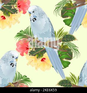 sur un bouquet de branche avec des fleurs tropicales hibiscus, palmier, philodendron vecteur vintage illustration modifiable main dessiner Illustration de Vecteur