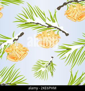 Texture sans couture décoration de Noël et du nouvel an décorations de Noël avec cloches et poinsettia et branches de sapin vintage vecteur illustration edi Illustration de Vecteur