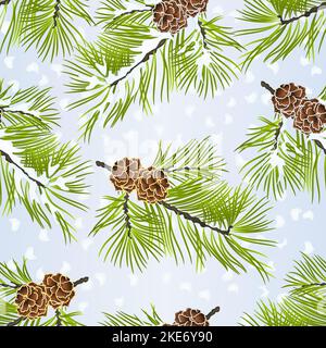 Texture sans couture décoration de Noël et du nouvel an cônes de pin doré et de pin neige branches de sapin vecteur vintage illustration main modifiable Illustration de Vecteur