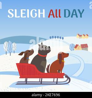 Affiche vectorielle d'invitation fantaisie en traîneau toute la journée Illustration de Vecteur