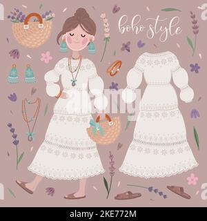 Boho fille et tenue 3 Illustration de Vecteur