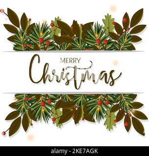 Joyeux noël carte d'invitation Noël couronne étiquette Vector Illustration de Vecteur