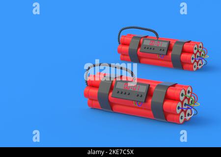 Bombes dynamites avec minuterie numérique. Compte à rebours et échéance. Copier l'espace. 3d rendu Banque D'Images