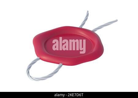 Tampon de cire rouge avec corde isolée sur fond blanc. 3d rendu Banque D'Images