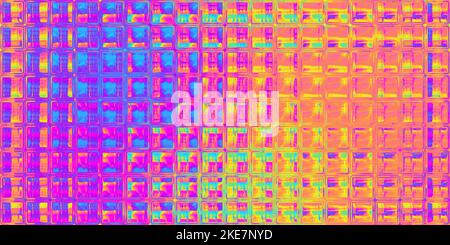 Surface en verre heatmap en arc-en-ciel psychédélique sans couture blocs carrés motif de réfraction texture d'arrière-plan. Motif de robe de chambre de la dopamine abstrait trippy hippopotame. Banque D'Images